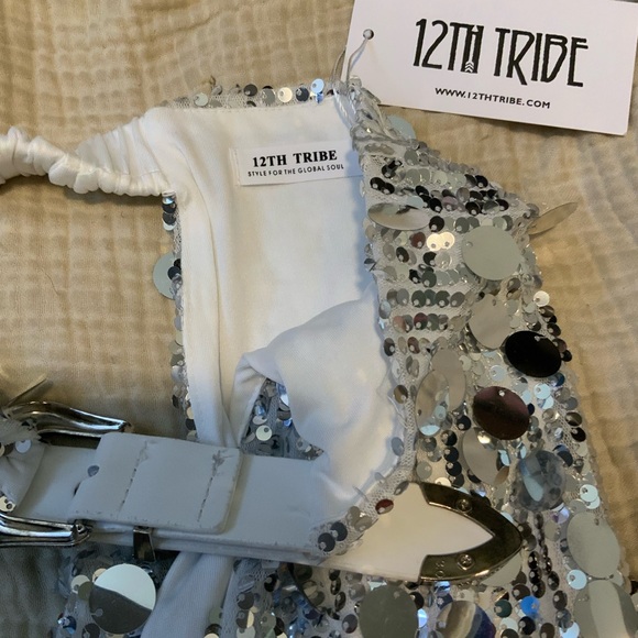 12th Tribe Metallic Sequin Flare Pants - Picture 6 of 7